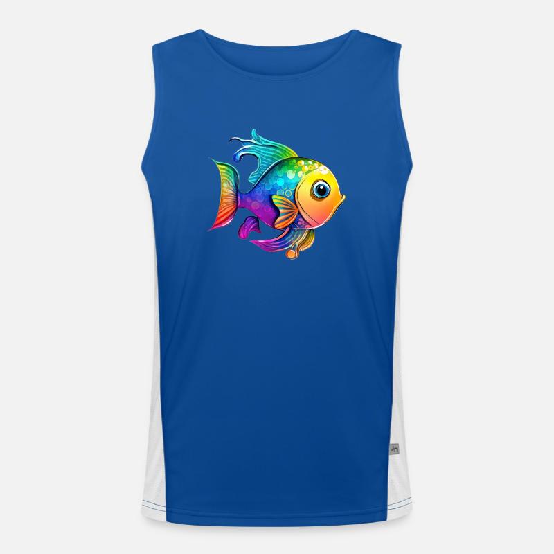 Fisk regnbue tegning - Funksjonell kontrast-singlet for menn  - kongeblå/hvit