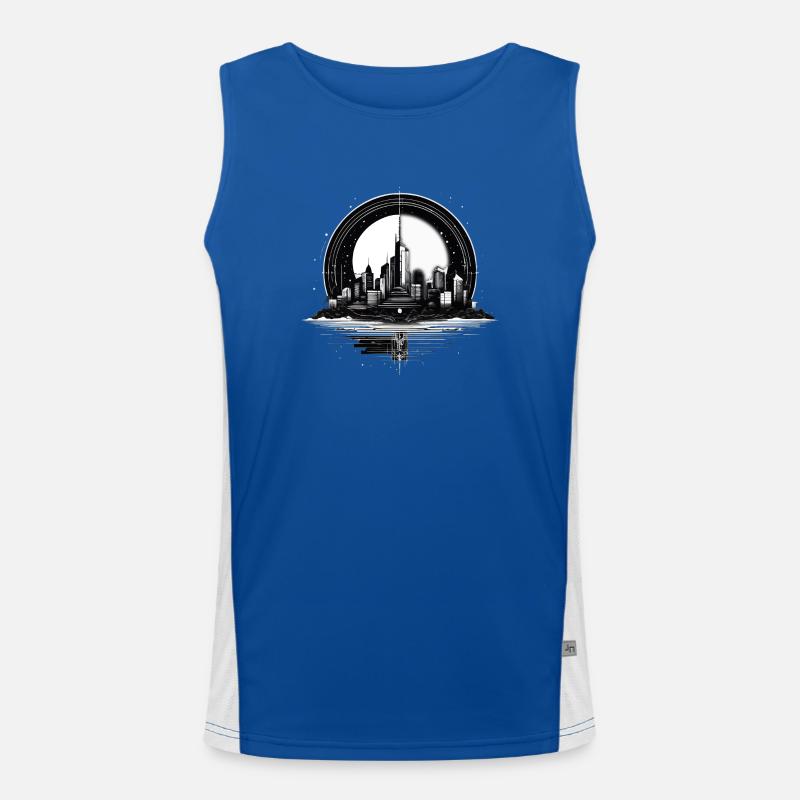 Architecture, City in Moonlight with Reflection Men's Functional Contrast Tank Top 