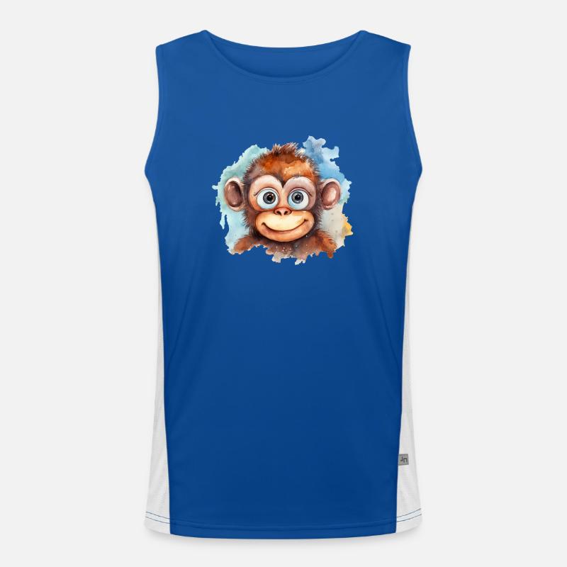 Monkey Drawing Watercolors Men's Functional Contrast Tank Top 