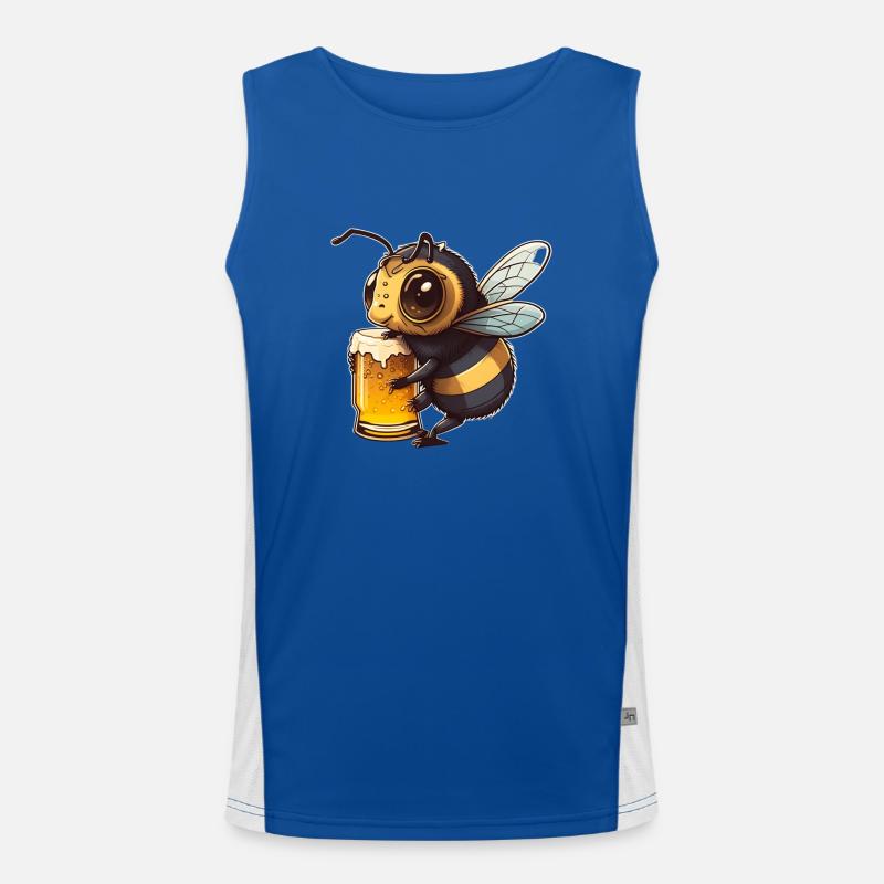Cute cool bee drinks a glass of beer Men's Functional Contrast Tank Top 