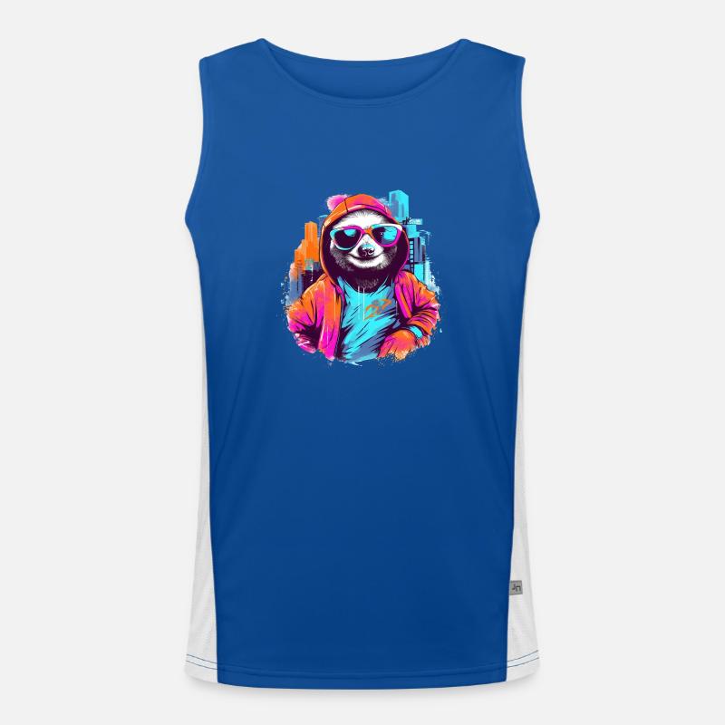 Cooles Faultier mit Sonnenbrille Funktionelles Kontrast-Tank Top für Männer 