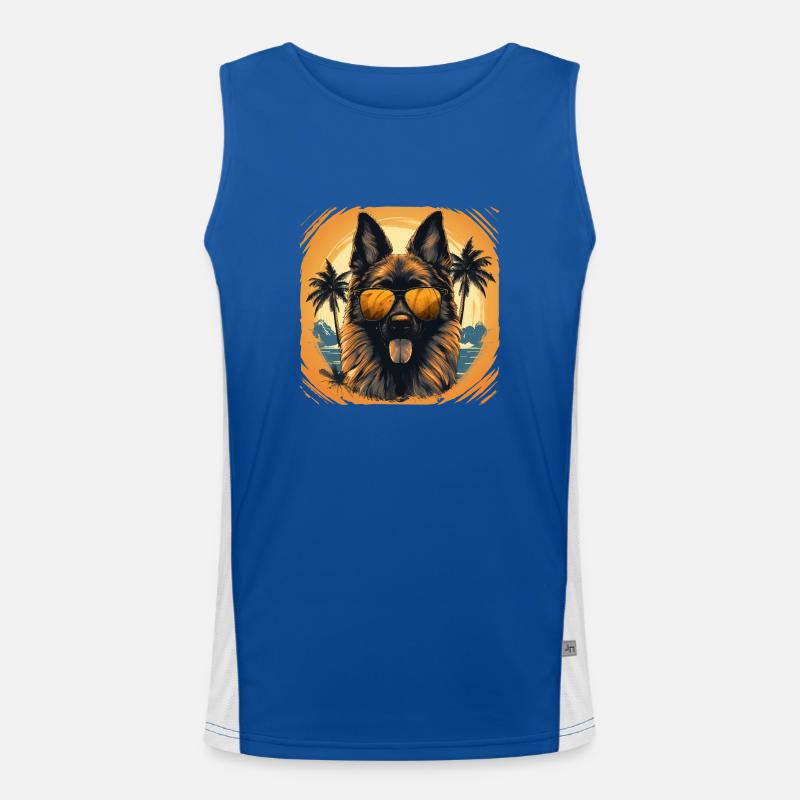 German Shepherd with sunglasses - Men's Functional Contrast Tank Top  - royal/white