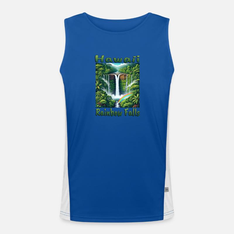 Hawaii rainbow waterfall lush forest Men's Functional Contrast Tank Top 