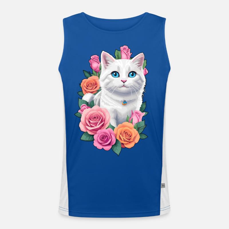 Katze mit Rosen Funktionelles Kontrast-Tank Top für Männer 