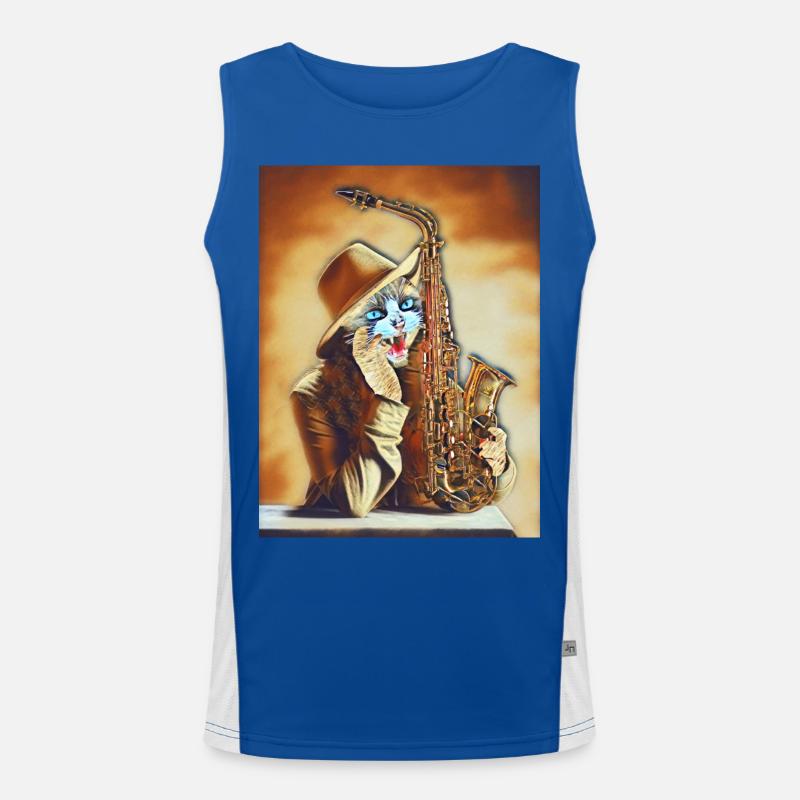 Cat Playing the Saxophone Men's Functional Contrast Tank Top 