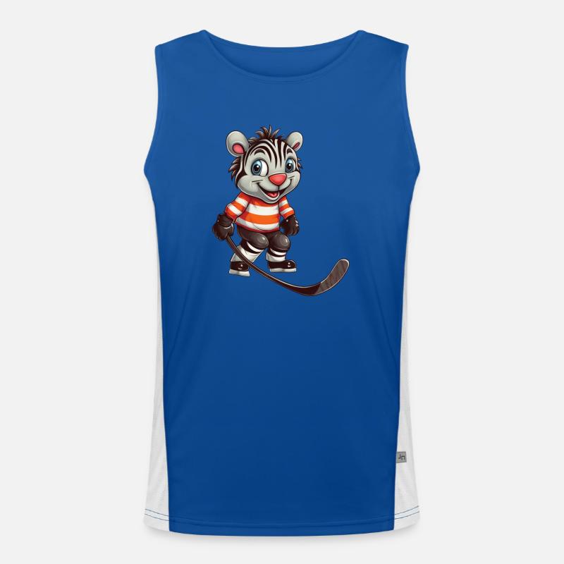 Comic Zebra Eishockey Eishockeyspieler Funktionelles Kontrast-Tank Top für Männer 