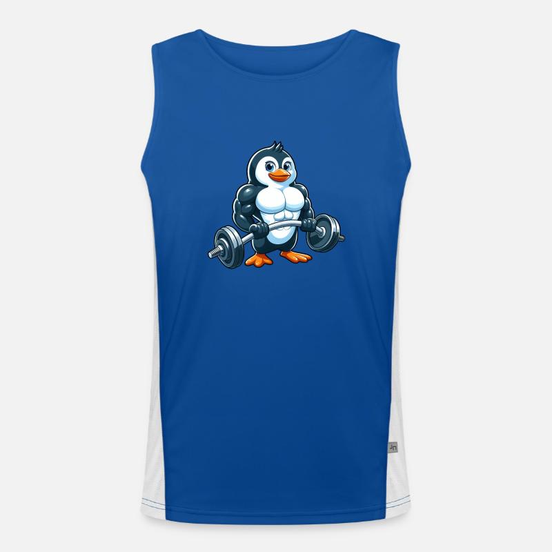 Starker Pinguin Gewichtheben Comic Cartoon Funktionelles Kontrast-Tank Top für Männer 