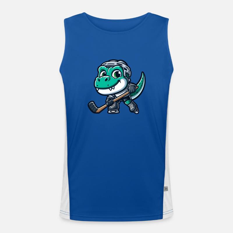 Dino T-Rex dinosaur playing hockey Men's Functional Contrast Tank Top 