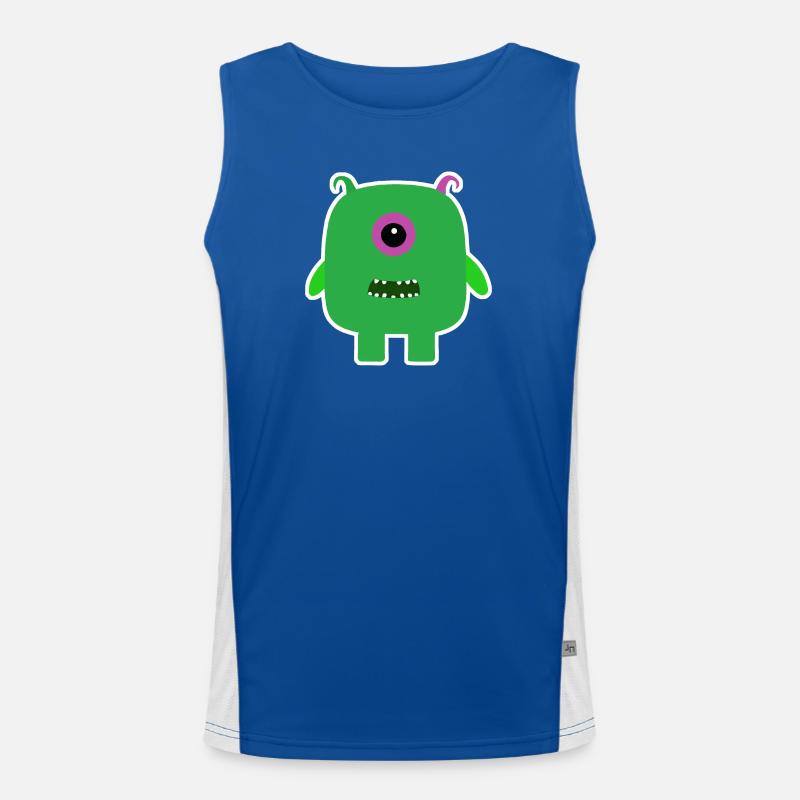 Green Cyclops Monster | Cute Square Alien  Men's Functional Contrast Tank Top 