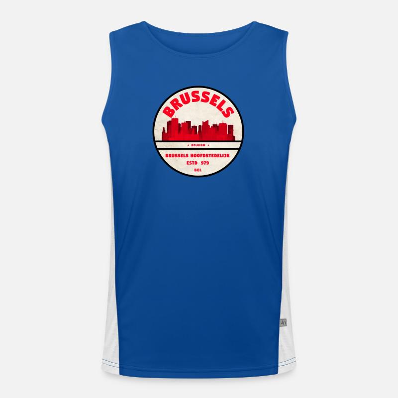 Brüssel Skyline Emblem Funktionelles Kontrast-Tank Top für Männer 