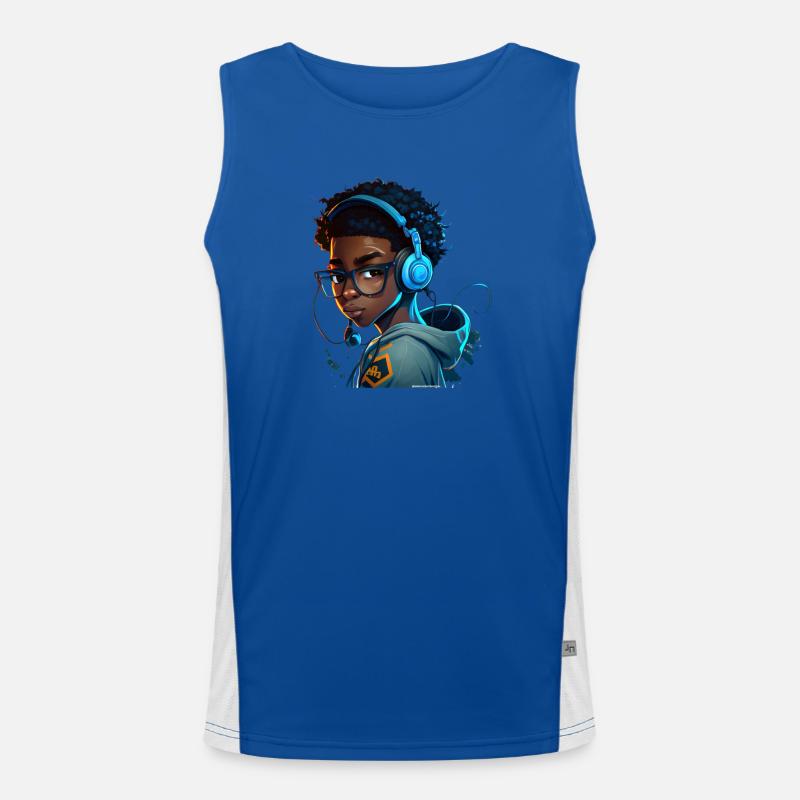 Digital gaming character with headset Men's Functional Contrast Tank Top 