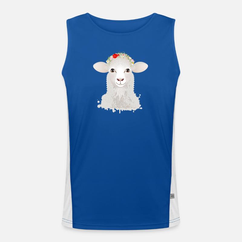 A cute sheep with spring wreath - Men's Functional Contrast Tank Top  - royal/white