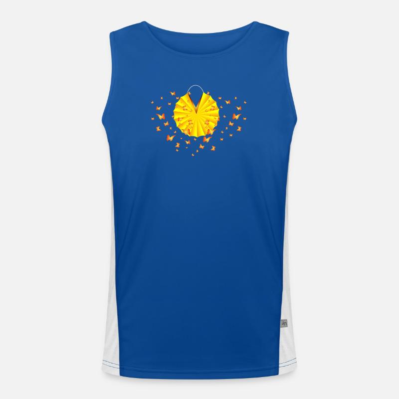 bright yellow lantern buzzing with butterflies Men's Functional Contrast Tank Top 