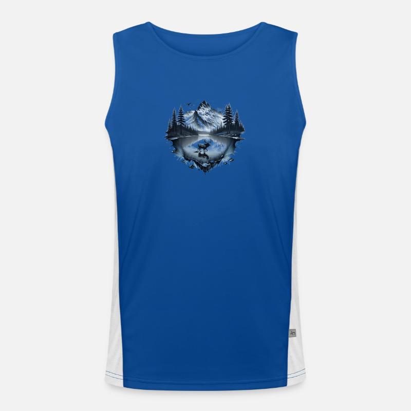 Berglandschaft mit See, Wald und Elch Funktionelles Kontrast-Tank Top für Männer 