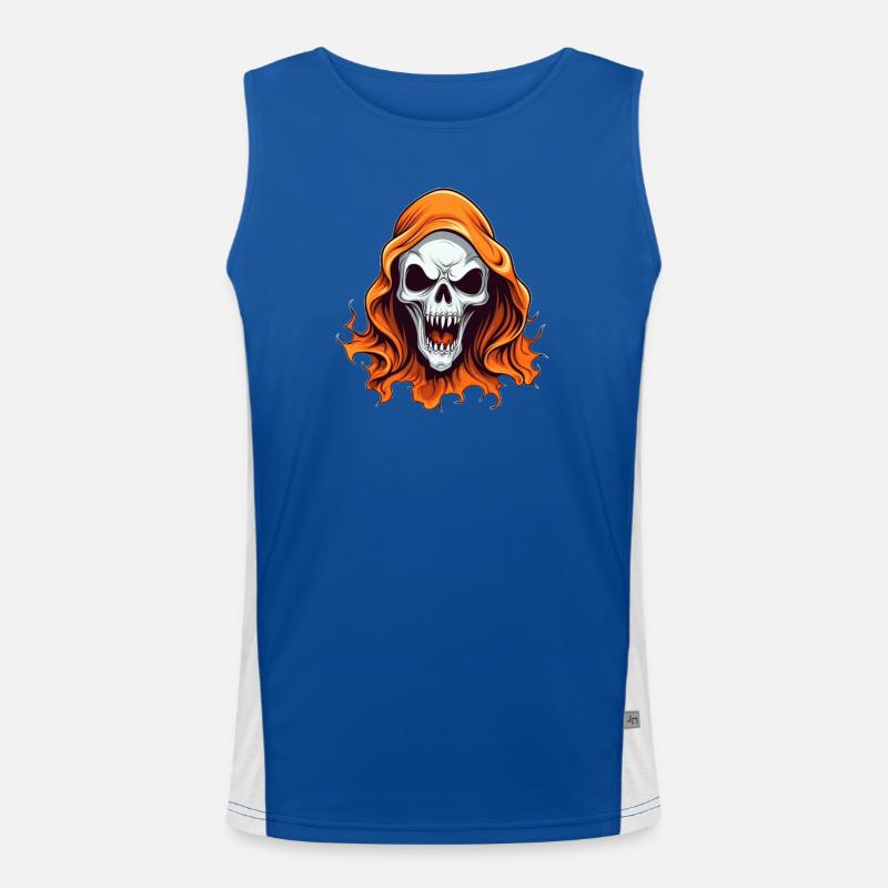 Totenkopf mit flammendem Haar Funktionelles Kontrast-Tank Top für Männer 