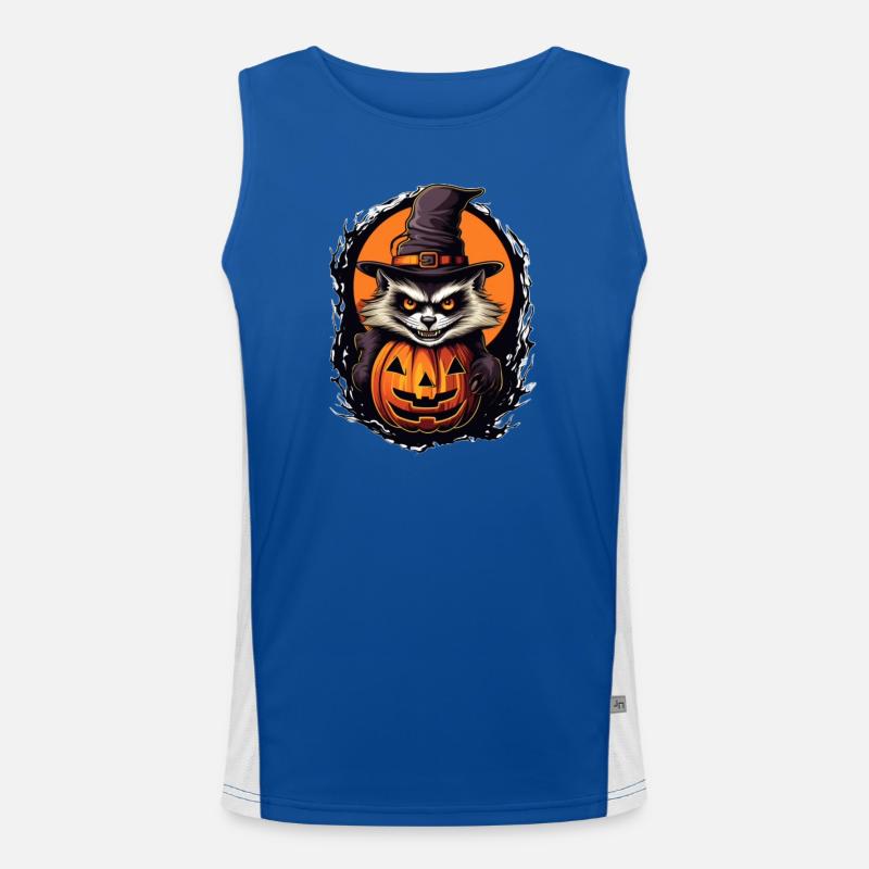 Gruselige Halloween-Katze mit Hexenhut Funktionelles Kontrast-Tank Top für Männer 