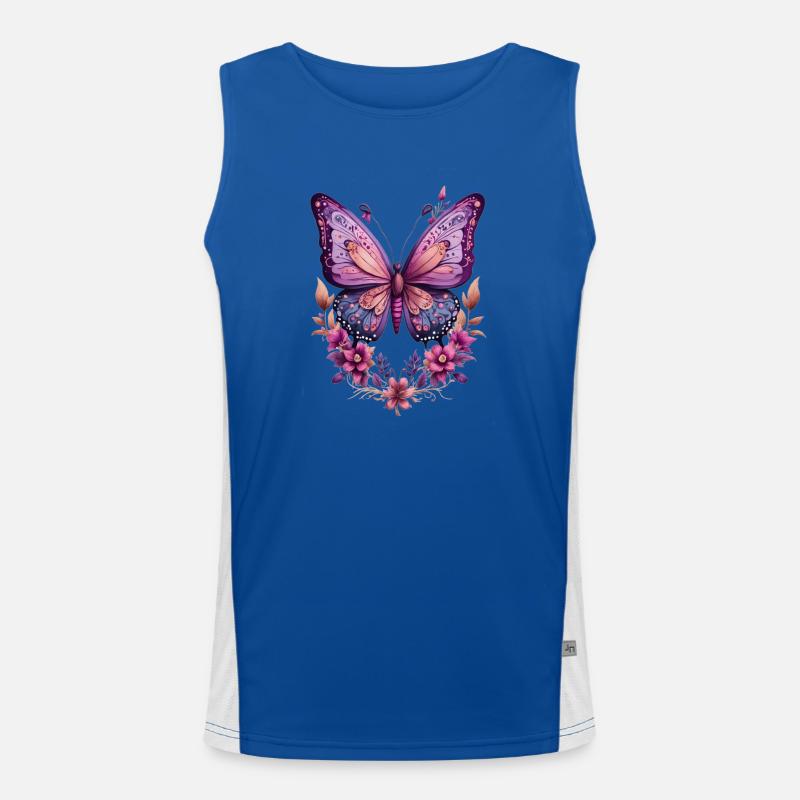 Papillon violet avec des fleurs Débardeur respirant contrasté Homme 