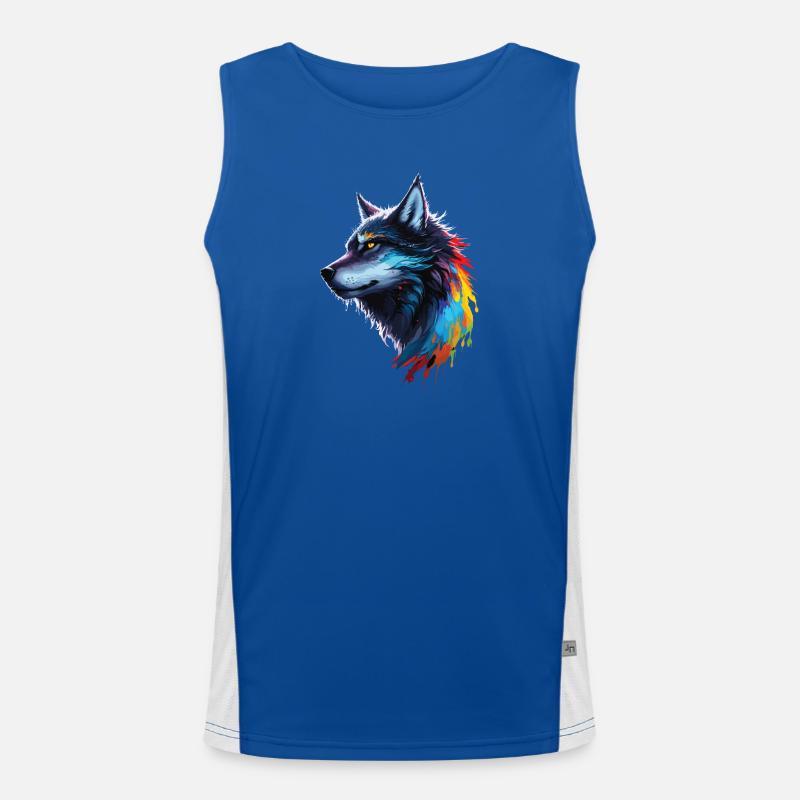 Regenbogen-Aquarell Wolf Spritzt Funktionelles Kontrast-Tank Top für Männer 