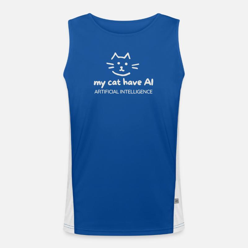 Cat Artificial Intelligence Motif - Men's Functional Contrast Tank Top  - royal/white