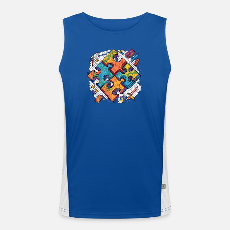 Jigsaw puzzle on white background Men's Functional Contrast Tank Top 