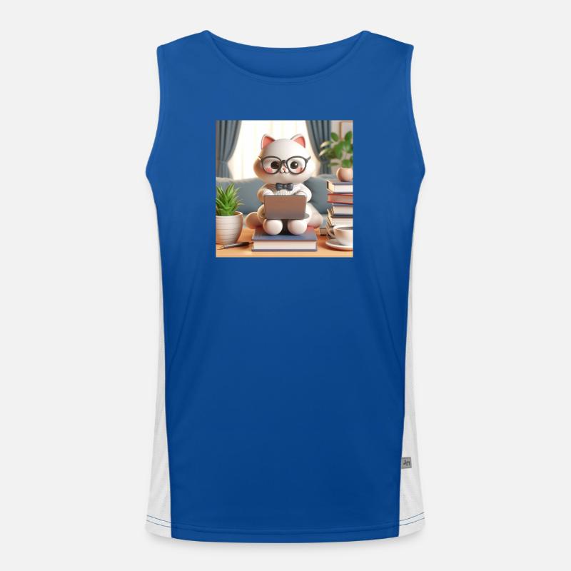 3D Computer Cat - Men's Functional Contrast Tank Top  - royal/white