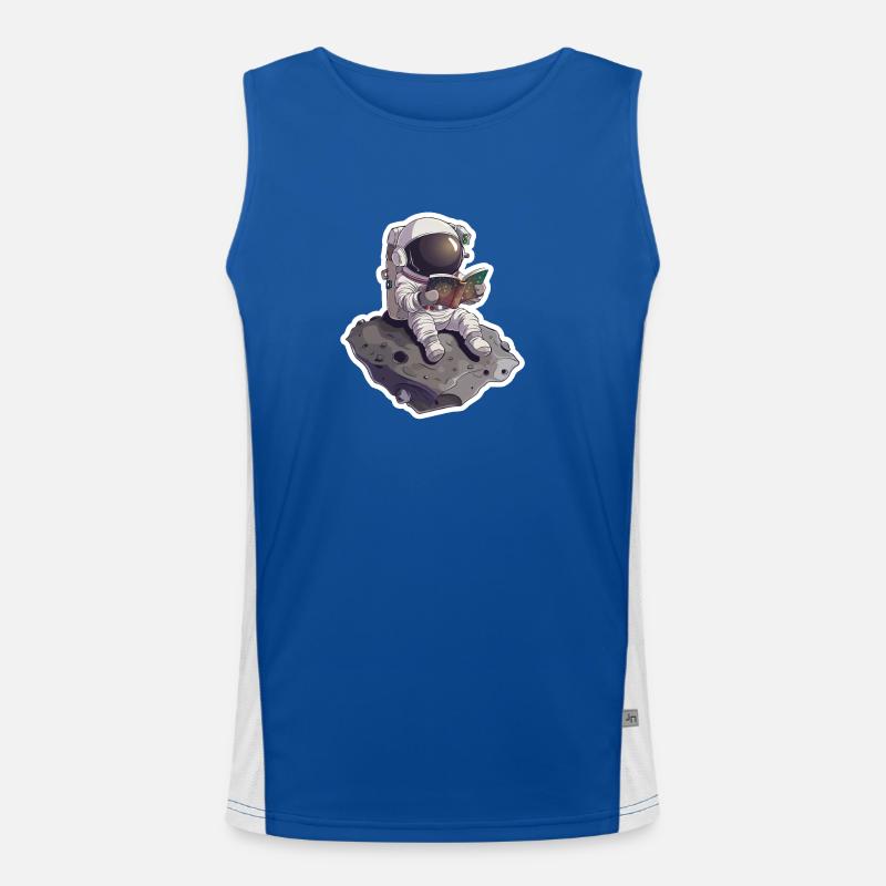 Kleiner Astronaut liest ein Buch auf Astronid Funktionelles Kontrast-Tank Top für Männer 