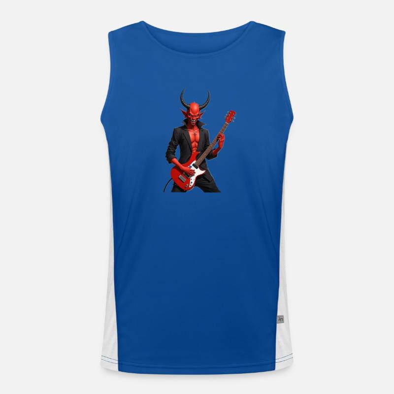Teufel mit roter E-Gitarre Funktionelles Kontrast-Tank Top für Männer 