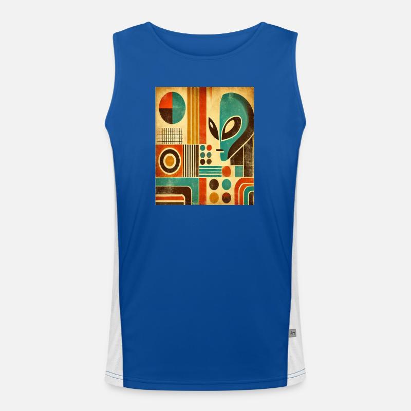 Retro abstract image with Alien face. Men's Functional Contrast Tank Top 