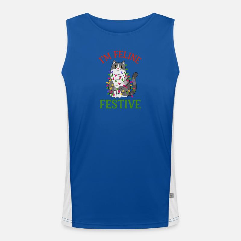 Feline Festive Light String Design Men's Functional Contrast Tank Top 