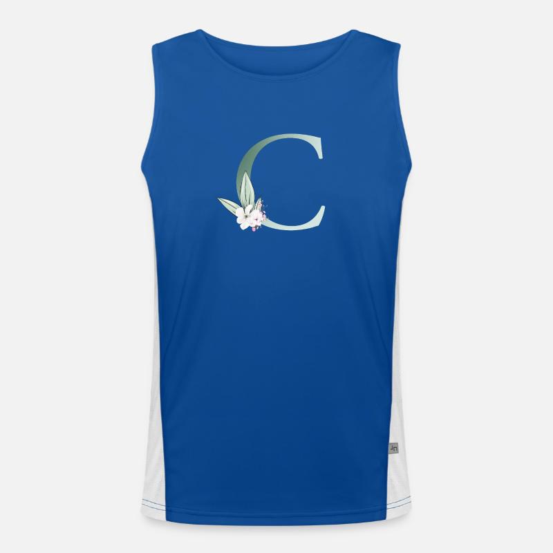 C Monogram, Floral, Customizable - Men's Functional Contrast Tank Top  - royal/white