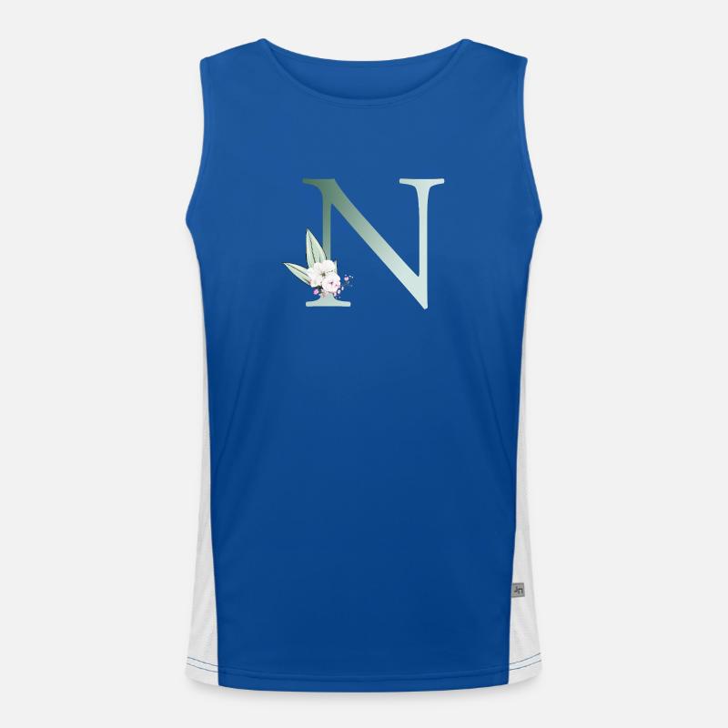 N Monogram, Floral, Personalizable - Men's Functional Contrast Tank Top  - royal/white