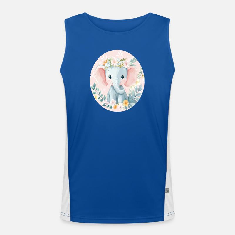 Doux bébé éléphant avec couronne de fleurs Débardeur respirant contrasté Homme 