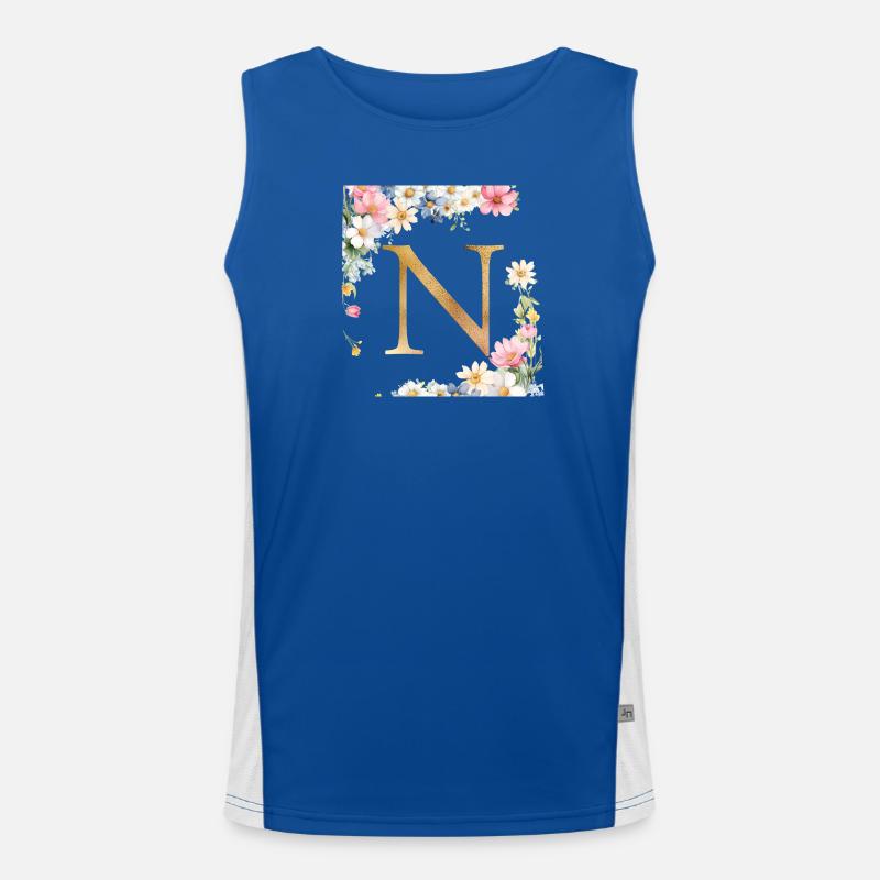N Monogram, Floral, Personalizable - Men's Functional Contrast Tank Top  - royal/white