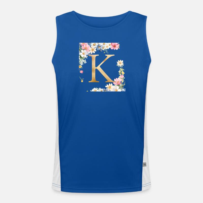 K Monogramm, Floral, personalisierbar Funktionelles Kontrast-Tank Top für Männer 
