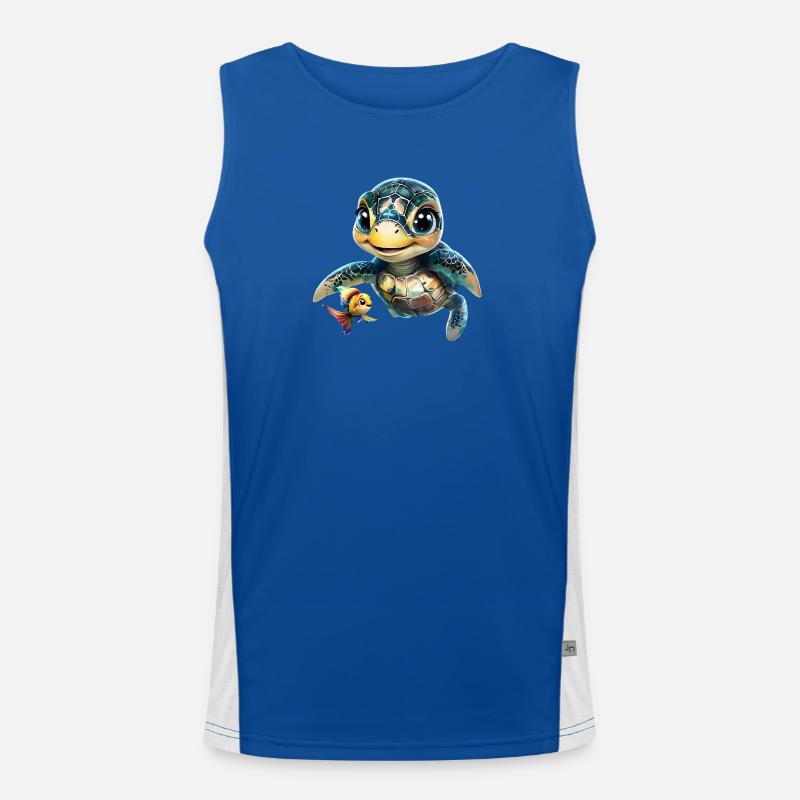 Animated Sea Turtle with Goldfish - Men's Functional Contrast Tank Top  - royal/white