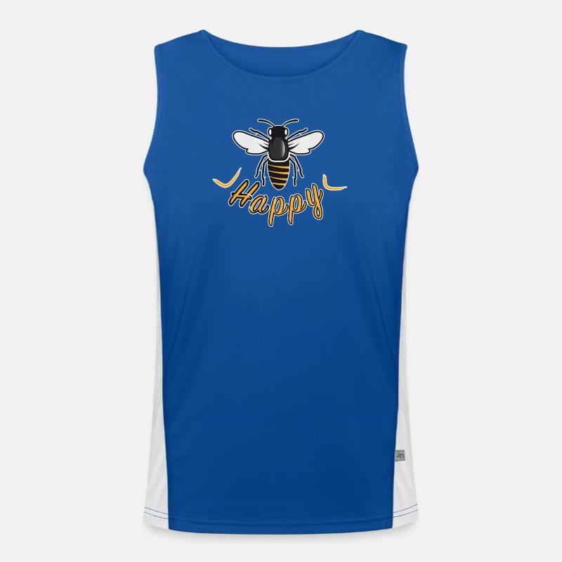 Happy bee with 'Happy' lettering - Men's Functional Contrast Tank Top - royal/white