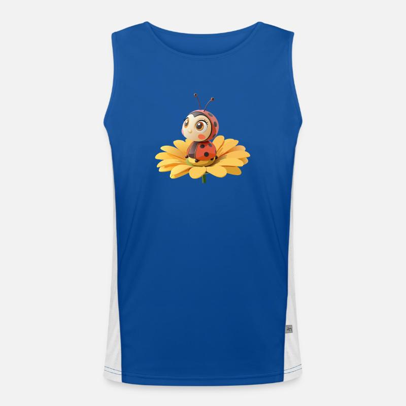 Cute ladybug on a flower Men's Functional Contrast Tank Top 
