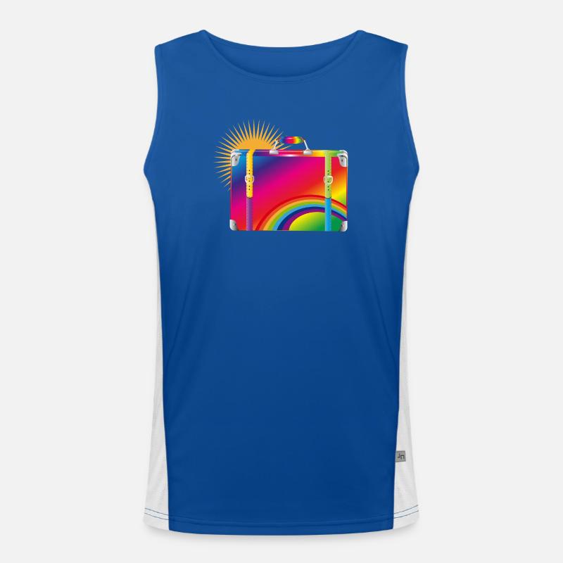 Regenbogen-Reisekoffer – Buntes Retro-Design Funktionelles Kontrast-Tank Top für Männer 