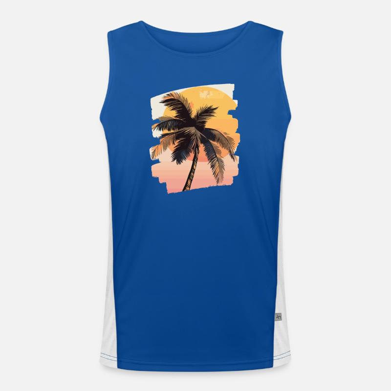 Palm Tree Sunset Somme - Men's Functional Contrast Tank Top  - royal/white