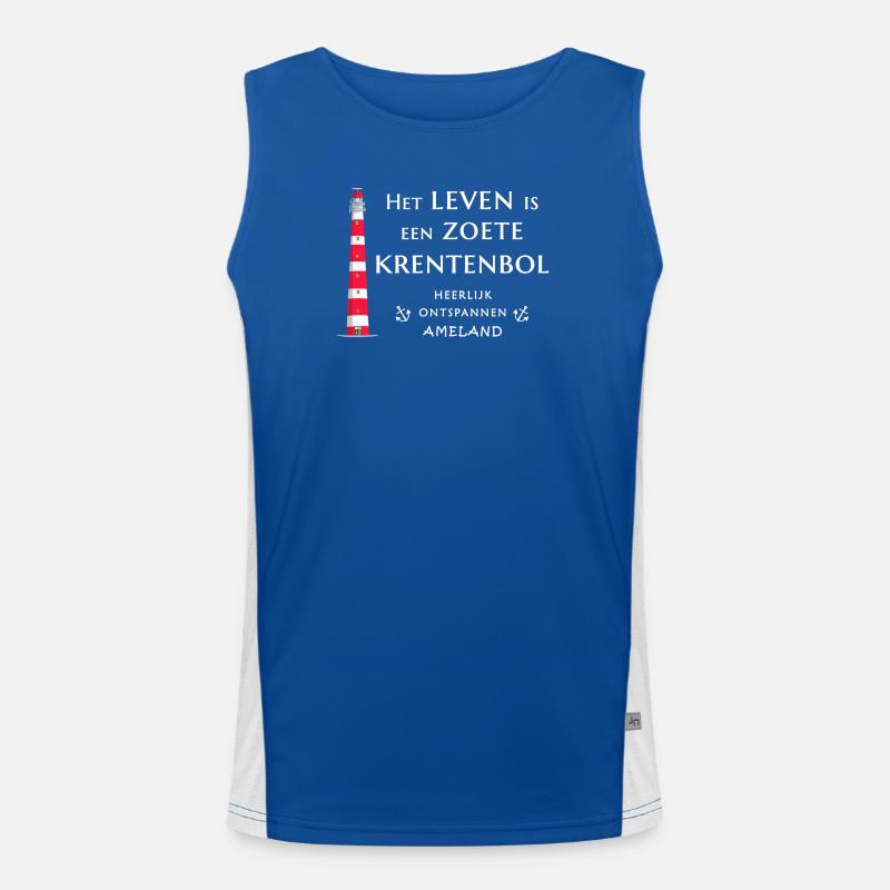 Ameland, Netherlands Lighthouse Hand Drawing - Men's Functional Contrast Tank Top  - royal/white