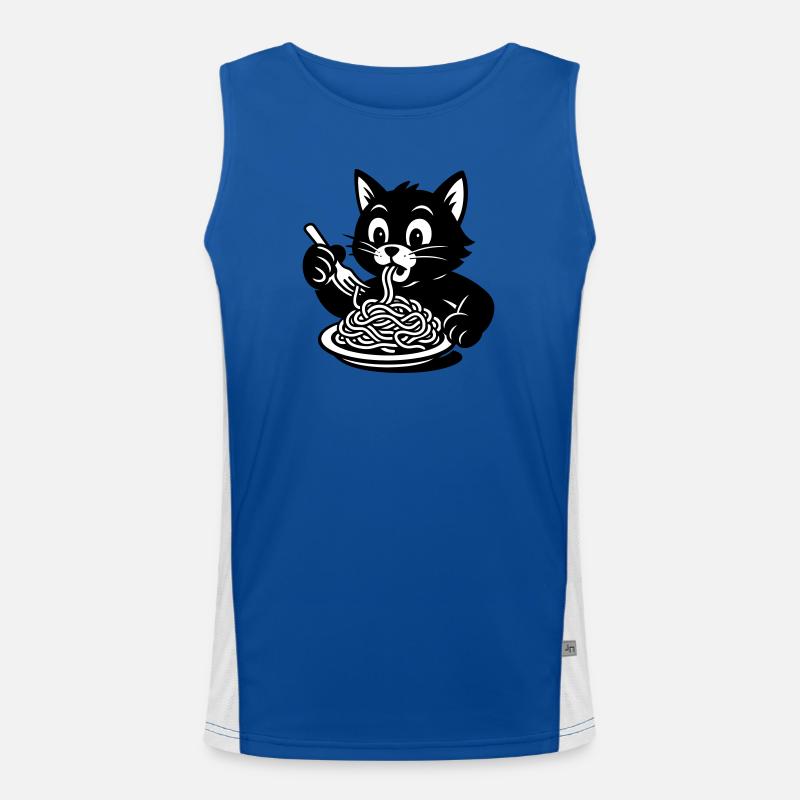 Cat Eats Spaghetti Meme - Men's Functional Contrast Tank Top  - royal/white