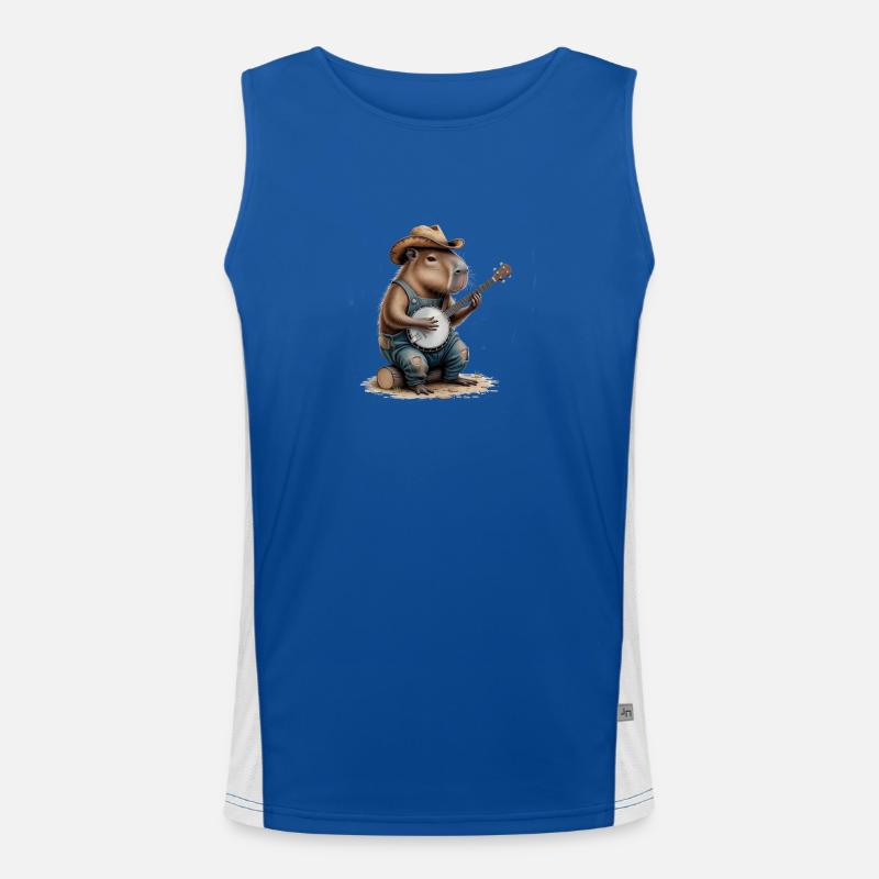 Cool Capybara Playing Banjo - Men's Functional Contrast Tank Top  - royal/white
