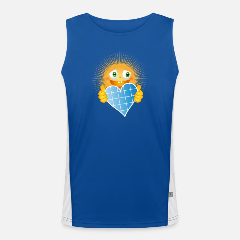 Strahlende Sonne mit Herz aus Solarzellen Funktionelles Kontrast-Tank Top für Männer 
