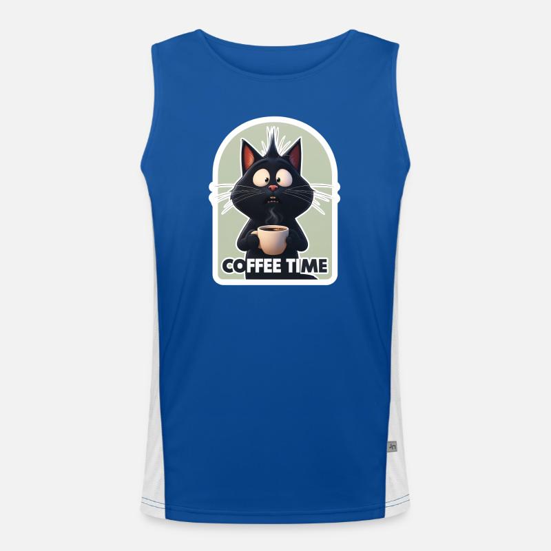 Cat with coffee text Men's Functional Contrast Tank Top 