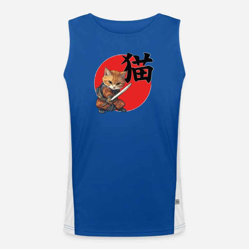 Feline Samurai Illustration Kanji - Men's Functional Contrast Tank Top  - royal/white