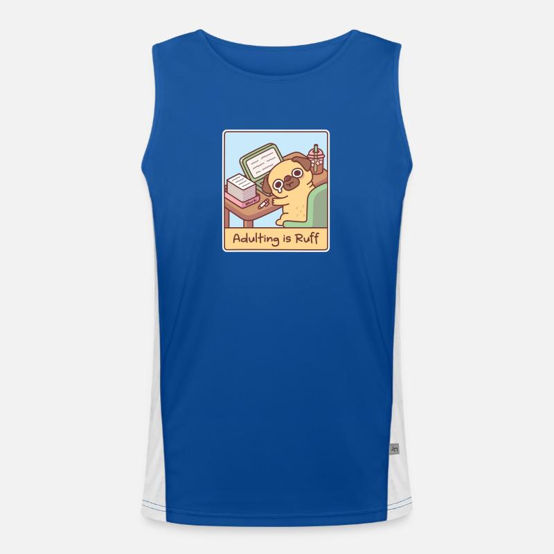 Überlasteter trauriger Mops, der erwachsen wird, ist Ruff Funny Funktionelles Kontrast-Tank Top für Männer 