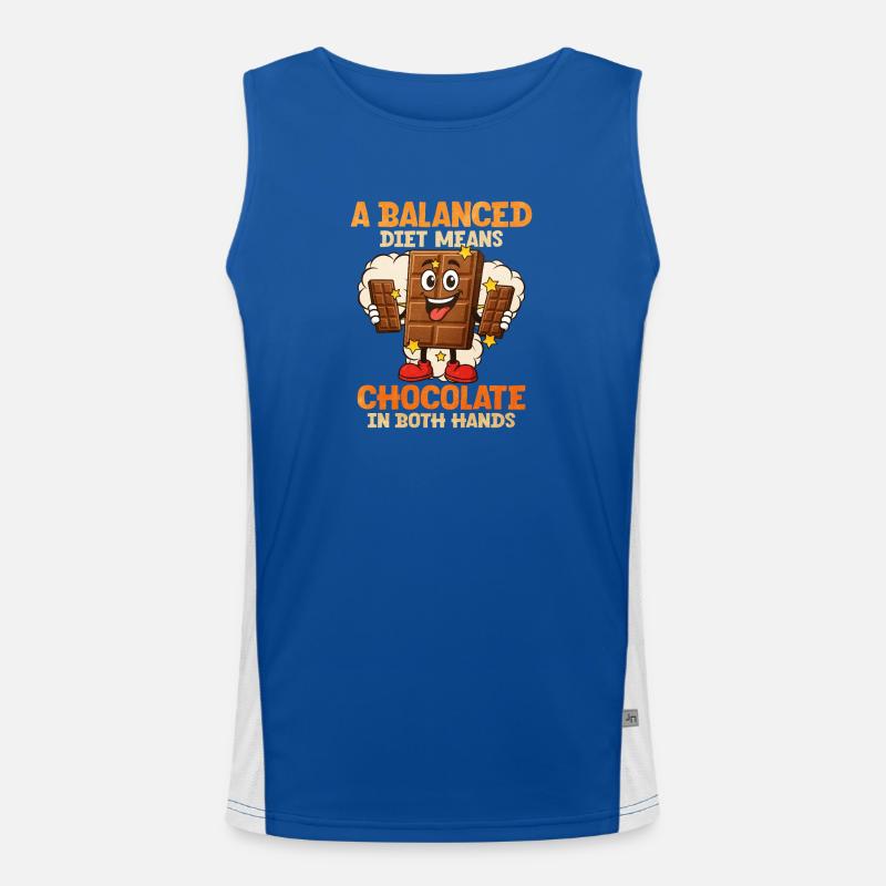 Balanced chocolate motif with comic character - Men's Functional Contrast Tank Top  - royal/white