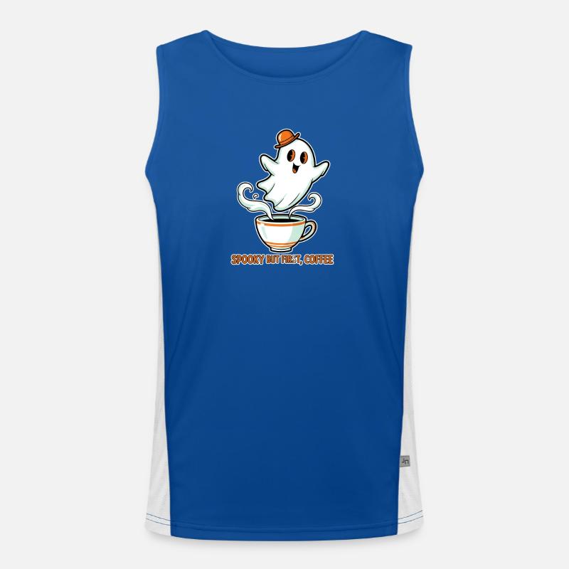 Spooky Ghost with Coffee - Men's Functional Contrast Tank Top - royal/white