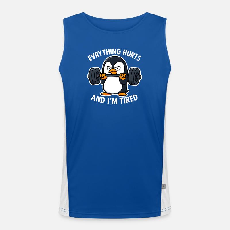 Grumpy Penguin Lifting Weights - Men's Functional Contrast Tank Top  - royal/white
