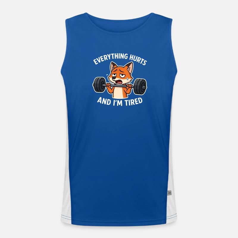 Exhausted Fox Lifting Weights Illustration - Men's Functional Contrast Tank Top - royal/white